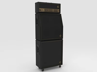 Black Stacked Audio Speaker System With Mobile Wheels And Control Panel 3d model
