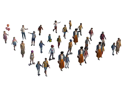 Group of People in Various Poses and Different Clothing Styles 3d model