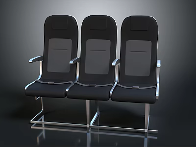 Three Black Public Seats With Metal Armrests And Sturdy Metal Frames 3d model