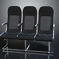 Three Black Public Seats With Metal Armrests And Sturdy Metal Frames
