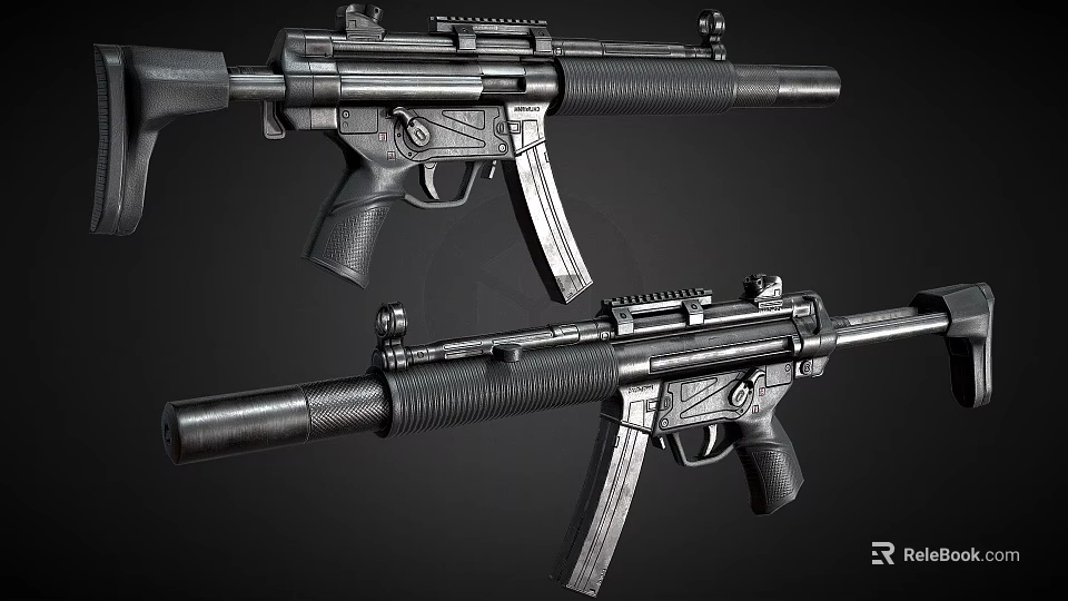 Two Modern Black Tactical Rifles With Barrels Magazines And Rail Systems 3d model 