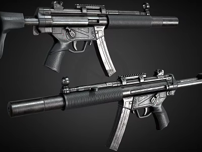 Two Modern Black Tactical Rifles With Barrels Magazines And Rail Systems 3d model