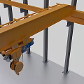 Industrial Overhead Crane With Yellow Beam Cables Pulley Motor And Hoist Mechanism