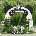 Panda Themed Activity Gate With Arch Shape Bamboo Forest And Baby Panda Decorations Green Plants