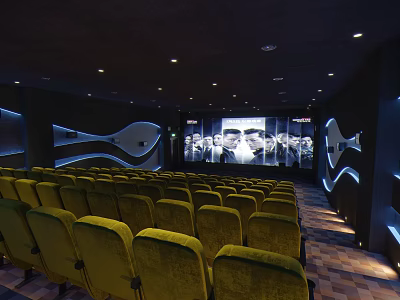 Modern Cinema Interior With Yellow Seats And Large Projection Screen 3d model