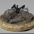 Detailed Character Riding Mechanical Spider Creature Model With Rock Display Base 3d model