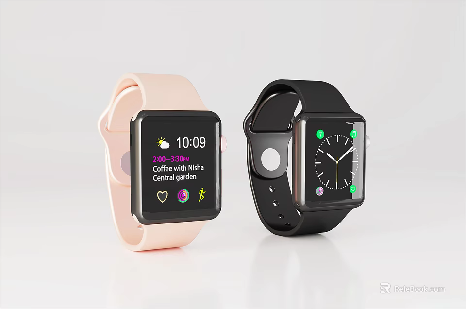 Smart Watch with Pink and Black Straps Featuring Screen Display Time Fitness Session Schedule 3d model 