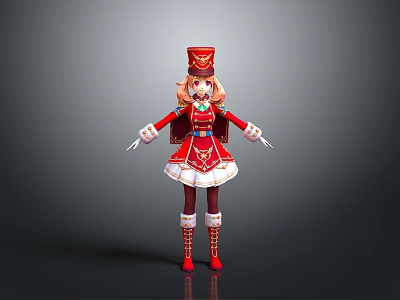 Cartoon Character In Red Uniform With Golden Accents White Skirt Baton And Red Boots 3d model