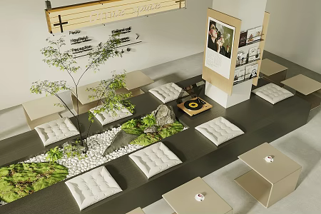 Cream style milk tea shop rest area milk tea shop card stand table and chair natural camping style milk tea shop green plant pile milk tea table and chair landscape sketch 3d model