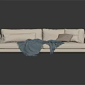 Minimalist Beige Sectional Sofa With Light Blue Blanket Decorative Pillows And Black Legs