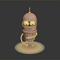 Cartoon Robot Game And Movie Character With Big Round Eyes Striped Arms And Smiling Face