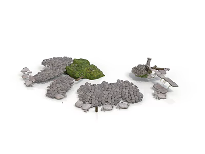 Natural Scenic Components With Stone Paths Small Trees And Scattered Stone Pieces 3d model