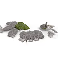 Natural Scenic Components With Stone Paths Small Trees And Scattered Stone Pieces