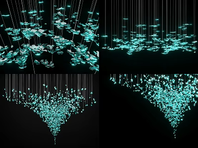Modern Cluster Chandelier With Hanging Teal Glass Droplets For Stylish Decorative Lighting 3d model