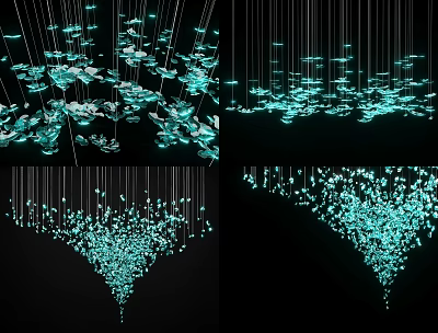 Modern Cluster Chandelier With Hanging Teal Glass Droplets For Stylish Decorative Lighting 3d model