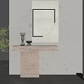 Minimalist Console Table With Stone Top Decorative Vase And Wall Mirror 3d model