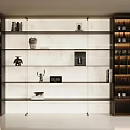 Modern Luxury Wine Cabinet With Glass Shelves LED Lighting Marble Backboard And Decorations