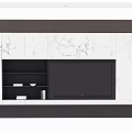 Modern TV Background Wall With Marble Texture Built-in TV And Floating Shelves