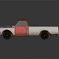 Vintage Rusty Truck With Orange Roof Blue Hood Pink Door And White Bed