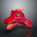 Fierce Red Dragon Head With Green Eyes Yellow Teeth Horns And Spiked Fins