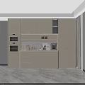 Modern Interior With Sleek Light colored Sideboard Cabinet Appliances And Open Shelves