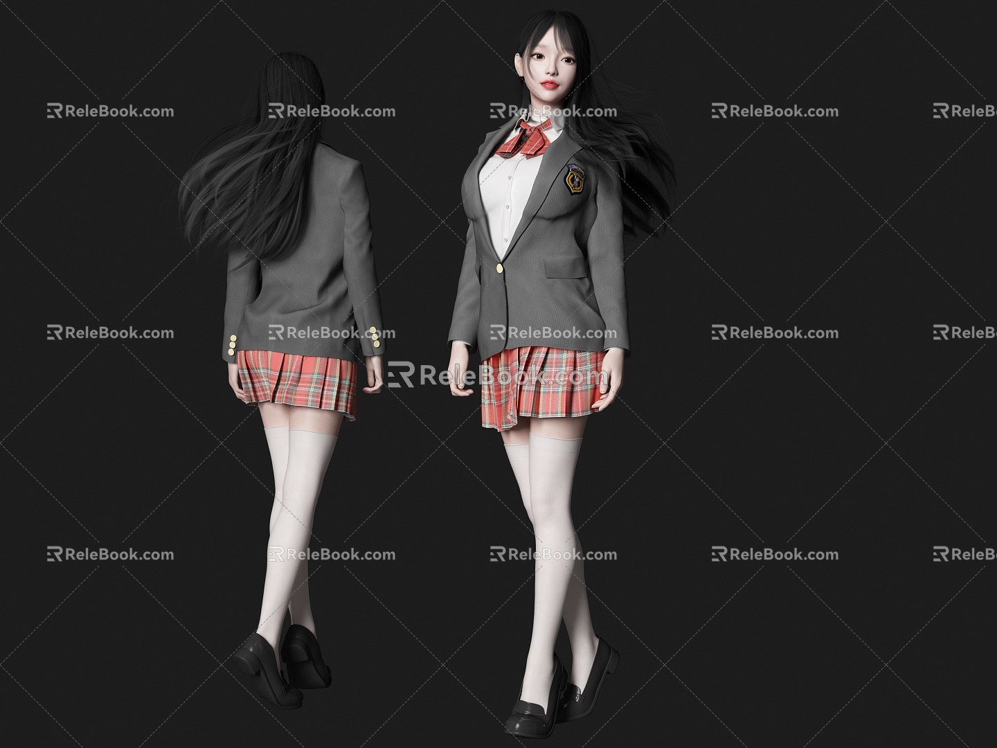 modern woman beauty figure jk school uniform girl miniskirt figure silk stockings figure long hair beauty jk beauty uniform campus goddess 3d model