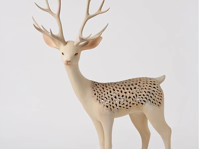 Elegant Ivory Deer Shaped Decorative Ornament Set With Punched Dot Pattern For Home Decor 3d model