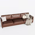 Brown Leather Multi Seater Sofa With Decorative Pillows And Throw Blanket 3d model