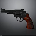 Classic Revolver With Black Metal Frame Red Checkered Grip And Shiny Finish