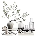 Elegant Decorative Ornament Set with Ceramic Vase Twigs Glassware Books and Tray