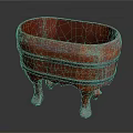 Traditional Red Wooden Washing Tub With Three Legs For Daily Washing Use