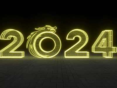 Public Facility Neon Light Installation Featuring 2024 Dragon Design For Urban 3d model