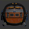 Futuristic Orange Blue Spherical Robot With Yellow Antennae And Central Circular Lens