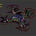 Advanced Electronic Drone With Four Propellers Black Body And Control Panel 3d model