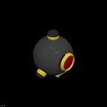Spherical Grenade Weapon Design Featuring Black Body Red Central Core And Yellow Decorative Accents