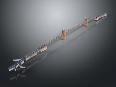 Modern Bridge Structure With Twin Towers Main Span And Approach Ramps 3d model