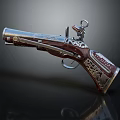 Vintage Ornate Weapon Flintlock Pistol Featuring Engraved Metal And Wooden Grip