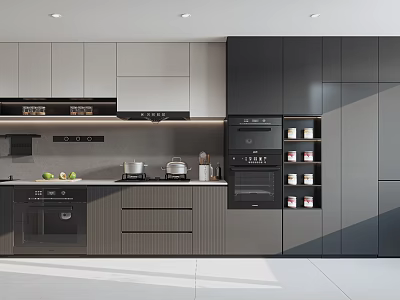 Modern Kitchen Interior With Dark And Light Cabinets Oven Stove And Countertop 3d model