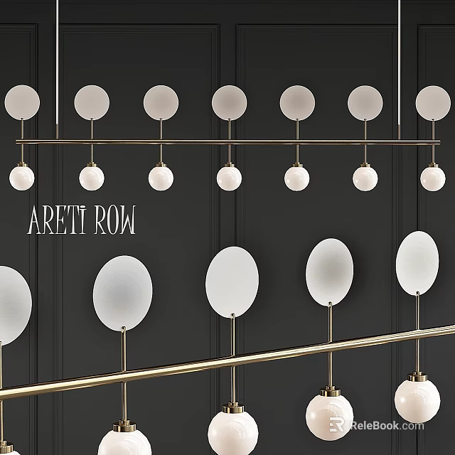 Modern Pendant Chandelier With Circular Frosted Glass Shades And Metal Rods 3d model 