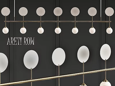 Modern Pendant Chandelier With Circular Frosted Glass Shades And Metal Rods 3d model