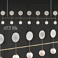 Modern Pendant Chandelier With Circular Frosted Glass Shades And Metal Rods