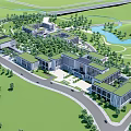 Modern School Building Exterior On Green Campus With Open Courtyard And Lush Trees