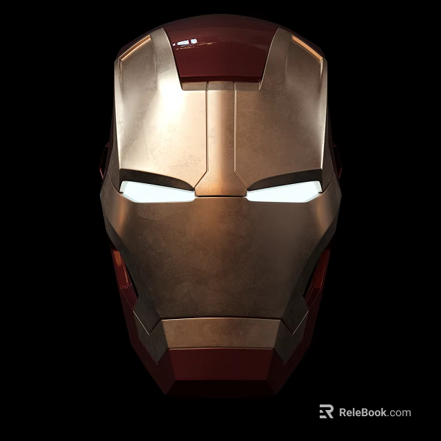 Game And Movie Character Iron Man Helmet With Glowing Eyes And Metallic Texture 3d model 