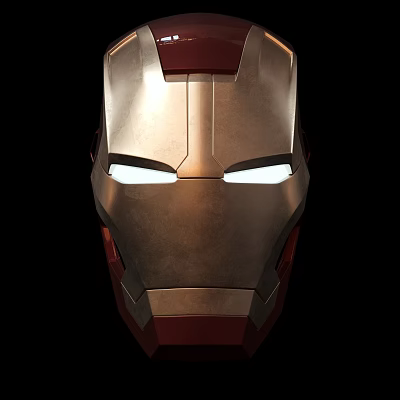 Game And Movie Character Iron Man Helmet With Glowing Eyes And Metallic Texture 3d model