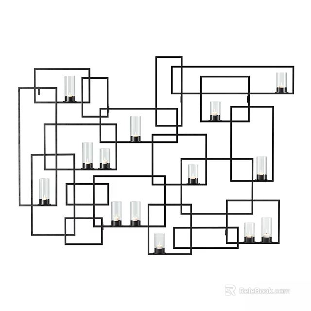 Abstract Black Line Geometric Design With Interconnected Rectangles And Light Bulbs 3d model