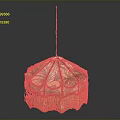 Vintage Octagonal Chandelier With Patterned Glass Shade And Fringed Artistic Design