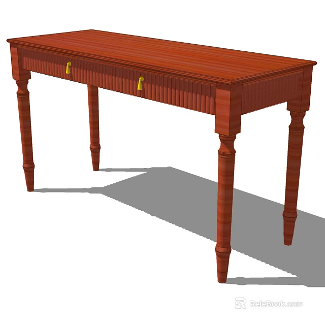 Elegant Red Wooden Writing Desk Featuring Drawers Gold Handles And Carved Legs 3d model 