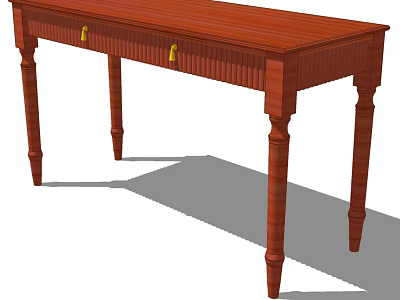 Elegant Red Wooden Writing Desk Featuring Drawers Gold Handles And Carved Legs 3d model
