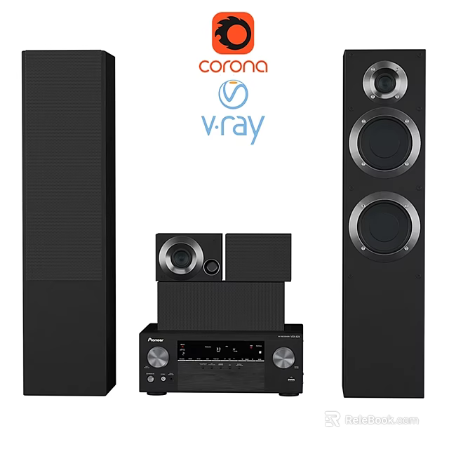 Modern Home Audio Speaker System With Floor Standing Speakers Amplifier And Subwoofer 3d model 