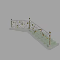 Ornate Staircase With White Railings Gold Decorative Accents And Polished Stone Steps